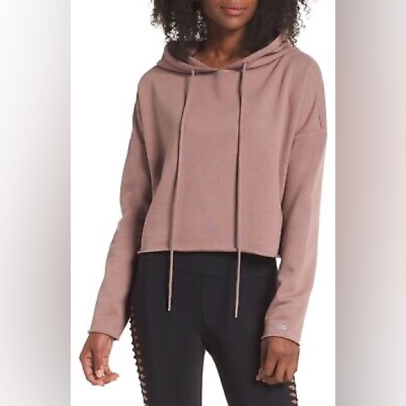 Alo Yoga Cropped Drawstring Hooded Sweatshirt Women’s size Black - Picture 5 of 5